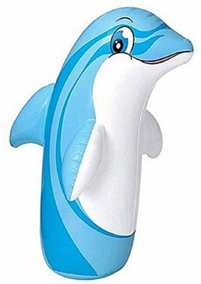 Wah Notion Inflatable PVC Sand Base Dolphin Shape Hit Me 3D BOP Bag (Blue) Inflatable HitMe Toys(Blue)