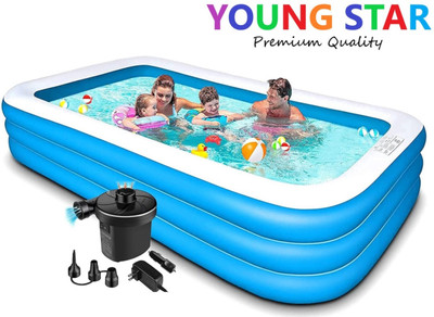 ECOM BHARAT PREMIUM 10 Fts LENGTH AND 6 Fts WIDTH RECTANGULAR WATER SWIMMING POOL Inflatable Swimming Pool, Inflatable Toy Pump(Blue)