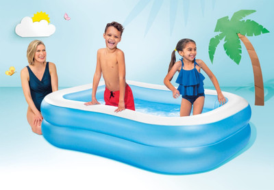 KinderTales Wet Set Indoor/Outdoor Rectangular Swimming Pool (Aqua Blue) With Free Pump Inflatable Swimming Pool(Multicolor)