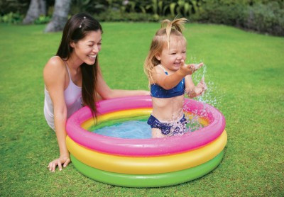 Intelligent 3Feet Rainbow Baby Swimming Pool, 3 Color Round PVC Play Pool With Free Pump Inflatable Swimming Pool(Multicolor)