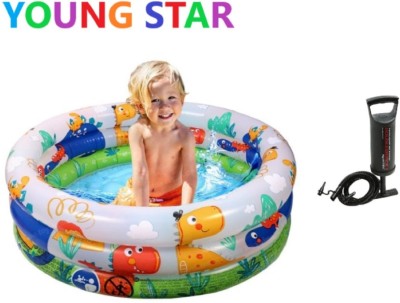 YOUNG STAR USA Kids & Baby Premium Dinasaurs Round 2 feet Bath Tub With Air Poket Base Inflatable Swimming Pool, Inflatable Toy Pump(Multicolours)