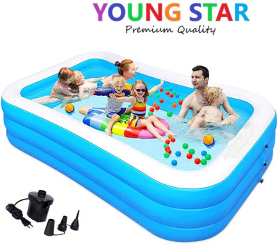 ECOM BHARAT PREMIUM 10 Fts LENGTH AND 6 Fts WIDTH RECTANGULAR WATER SWIMMING POOL Inflatable Swimming Pool, Inflatable Toy Pump(Electric Pump BLUE)