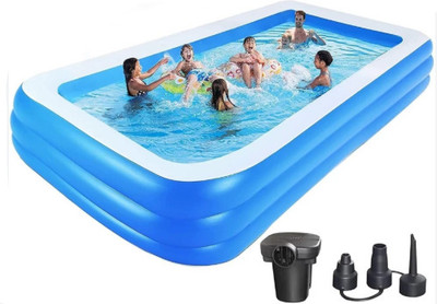 HornFlow DELUXE (IND*94) BLUE RECTANGULAR FAMILY POOL WITH FREE PUMP Inflatable Swimming Pool(Blue)
