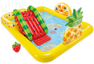 VWretails Fun'N Fruity Outdoor Inflatable Kiddie Pool Water Play Center with Water Slide Inflatable Swimming Pool, Pool Accessory, Infatable Ball(Multicolor)