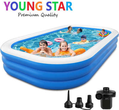 ECOM BHARAT PREMIUM 10 Fts LENGTH AND 6 Fts WIDTH RECTANGULAR WATER SWIMMING POOL Inflatable Swimming Pool, Inflatable Toy Pump(Electric Pump BLUE)