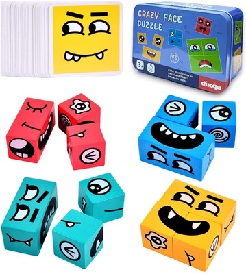 shinetoy Puzzle Wooden Face Changing Magic Cubes 16 Cubes-64 Challenge Card Montessori(1 Pieces)