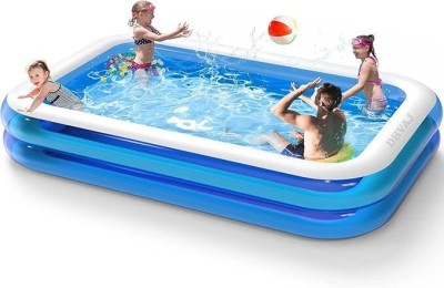 wagela 8.5 Feet Rectangular Inflatable Pool with Electric Pump Swimming Bathtub for Kid Inflatable Swimming Pool(blue+white+transparent)