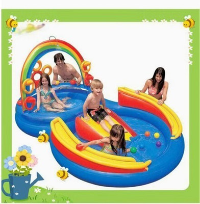 Intelligent Kid's Inflatable (IND*1) Rainbow Ring Water Play Center with Quick Fill Air Pump Inflatable Swimming Pool(Multicolor)