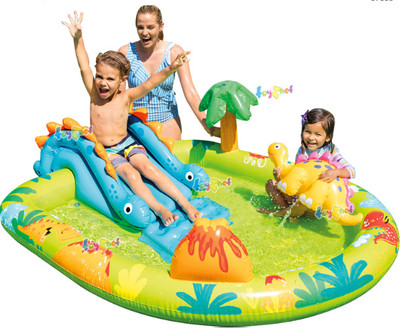 HornFlow Little Dino Dinosaur Themed Inflatable Backyard Pool Play Center With Free Pump Inflatable Swimming Pool(Multicolor)
