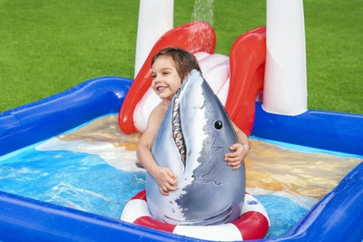 KinderTales Inflatable (IND*24) Floating Shark Pool Play Center for Kids With Free Pump Inflatable Swimming Pool(Multicolor)