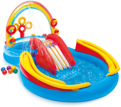 VWretails VW Rainbow Ring Inflatable Play Center w/ Slide , Slippery Water Slide, Inflatable Swimming Pool, Infatable Ball(Multicolor)