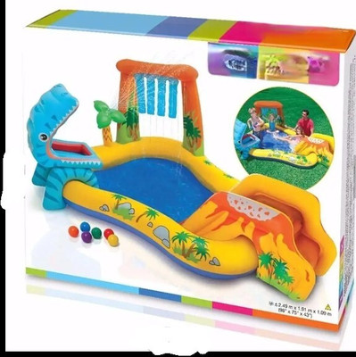 Intelligent INTEX 57444 INFLATABLE DINOSAUR PLAY CENTER WITH PUMP Inflatable Swimming Pool(Multicolor)