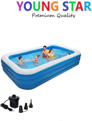 ECOM BHARAT PREMIUM 10 Fts LENGTH AND 6 Fts WIDTH RECTANGULAR WATER SWIMMING POOL Inflatable Swimming Pool, Inflatable Toy Pump(Electric Pump BLUE)