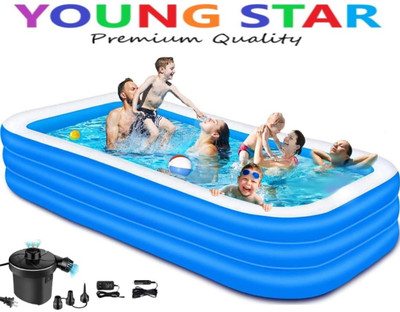 ECOM BHARAT PREMIUM 10 Fts LENGTH AND 6 Fts WIDTH RECTANGULAR WATER SWIMMING POOL Inflatable Swimming Pool, Inflatable Toy Pump(Electric Pump BLUE)