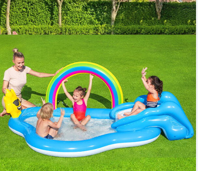 Tiny Tales Rainbow Shine Pool and Play With Free Electric Pump Inflatable Swimming Pool(Multicolor)