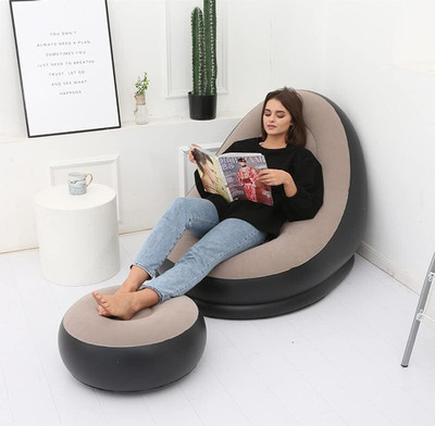 Virtuous Portable Inflatable Sofa Chair with Foot Rest, and Electric Air Pump PVC 3 Seater Inflatable Sofa(Color - Multi, DIY(Do-It-Yourself))
