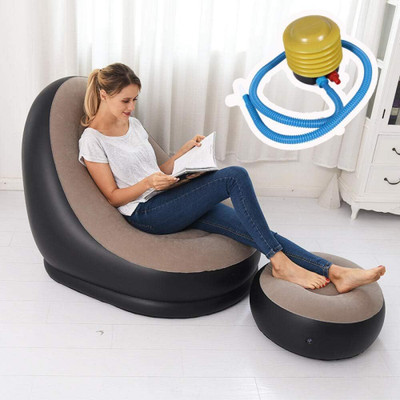 Flipco Inflatable Lazy Sofa with Foot Stool, Sofa Lounge Chair Flocked Lazy Couch Set PVC 2 Seater Inflatable Sofa(Color - BROWN, DIY(Do-It-Yourself))