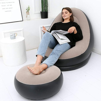 tendler nflatable Lazy Sofa with Foot Stool, Sofa Lounge Chair Flocked Lazy Couch Set PVC 2 Seater Inflatable Sofa(Color - creem, DIY(Do-It-Yourself))