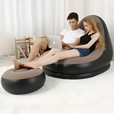 Paradise creation Inflatable Lounger Set, 2-in-1 Sofa Chair with Footstool Leatherette 2 Seater Inflatable Sofa(Color - Beige, DIY(Do-It-Yourself))