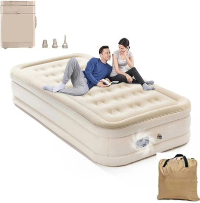 WTE { Premium Material TPU } Inflatable Sofa Cum Bed – Leak-Proof & Foldable Velvet 4 Seater Inflatable Sofa(Color - CREAM WHITE Waterproof Inflatable Bed for Travel, Camping & Guests, Pre-assembled)
