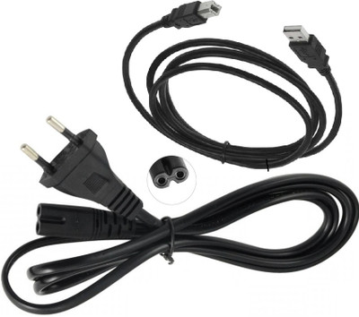 PRINTER PARTNER 2 Pin Universal AC Power Cord 2 Pin Cable & USB 2.0 Pinter Cable Combo Pack Black Ink Toner