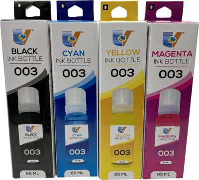 PRINTZONE EP 003 Compatible Refill Ink For EP L3150 & L3151 SERIES 65 ML BOTTLE (BK/C/M/Y) Black + Tri Color Combo Pack Ink Bottle