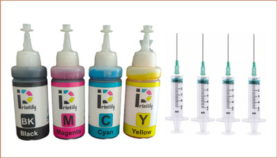 PRINTIFY Ink For Canon Printer MG2570S B/C/Y/M 100 ML Each Bottle With Syringe Black + Tri Color Combo Pack Ink Bottle