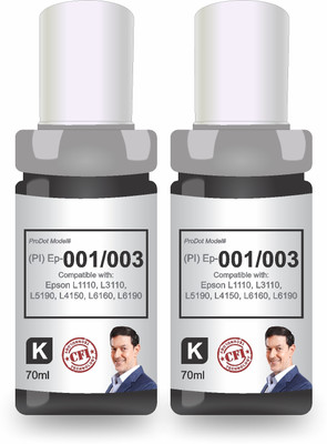 PRODOT EP 001/003 Inkjet Ink Refill Compatible with Epson L1110, L1455, L3100, 2 x Black Ink Bottle
