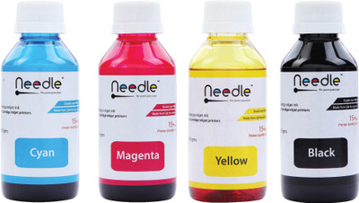 Needle 4x100 gms Ink Refill with Suction Tool for Cartridge Printers Black + Tri Color Combo Pack Ink Bottle