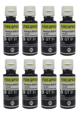 Fine o Print GT51 Refill Ink For HP 5810,5811,5820,5821 310,315,316,319,410 Printer 100ml x 8 Black Ink Bottle