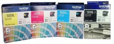 brother LC589XL-BK & LC585XL CYAN / MAGENTA / YELLOW Original Cartridge Set 4 Black + Tri Color Combo Pack Ink Cartridge