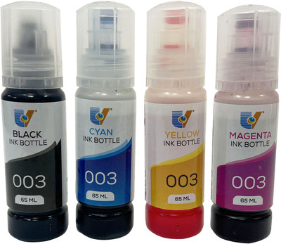 PRINTZONE Ep003 Refill Ink Compatible For L3101 Series Printer 65 ML each (BK/C/M/Y) Black + Tri Color Combo Pack Ink Bottle