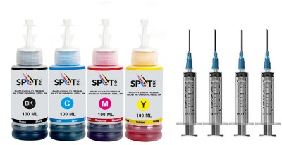 spotink Refill Ink For Use In HP DeskJet 2131 Printer and 4 syringes 100 ML Black + Tri Color Combo Pack Ink Bottle