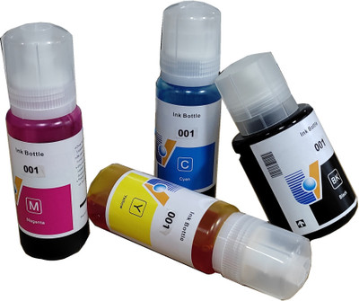 UV REFILL INK 001 COMPATIBLE FOR EP L4150, Black + Tri Color Combo Pack Ink Bottle