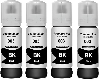 R C Print 001/003/008 Refill Ink for Epson L3110, L3150, L3210, L3215 Printer 4 Pieces Black Ink Bottle