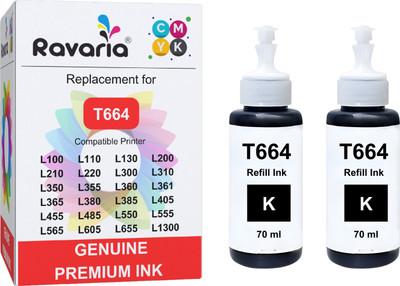 Ravaria T664 Compatible Ink For Epson Printer Black - Twin Pack Ink Bottle