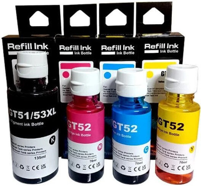 GHT GT52/51XL Refill Ink for HP Ink Tank 115 310 315 319 410 415 416 419 455 Printer Black + Tri Color Combo Pack Ink Cartridge