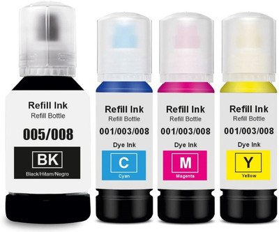 ZOKIO 001 003 008 High Yield Refill Ink SET 1 for Printer Black + Tri Color Combo Pack Ink Bottle