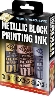 ESSDEE Block Printing Ink 3 Pack (Metallic Gold, Silver, Bronze) 100ml x 3 Tri-Color Ink Bottle