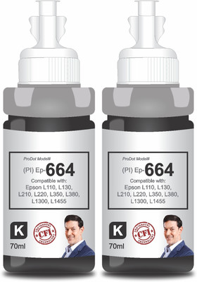 PRODOT Ep 664 Inkjet Ink Refill Compatible with Epson L100, L130, L210, L220, 2 x Black Ink Bottle