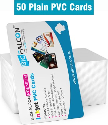 BIGFALCON Premium Blank 50 PVC ID Cards for Inkjet Printers Quality White Plastic CR80 White Ink Bottle