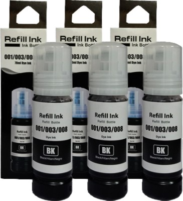 Salty High Quility Refill Ink 001/003/008 Use for Epson Printer (Pack Of 3) Black Ink Bottle