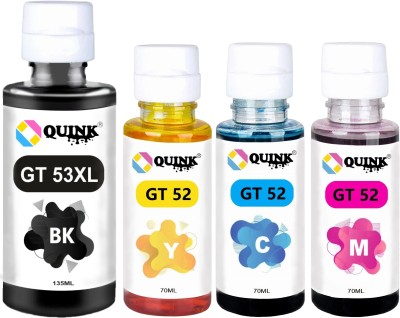 QUINK GT 52 & GT 53XL Ink For HP 5810,5811,5820,5821,310,315,316,319,410,415,416,419 Black + Tri Color Combo Pack Ink Bottle