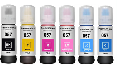 canoff 057 Refill Ink Set (70ml X 6 Color) For L8050, L18050 Printers LCyan, LMagenta, Black + Tri Color Combo Pack Ink Bottle