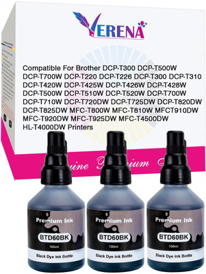 verena BTD60/BT6000BK Refill Dye Ink Compatible For DCP T520W Printer 100ML 3Pcs Black Ink Bottle