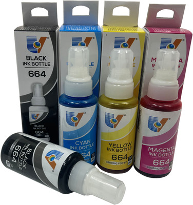 PRINTZONE Refill Ink Compatible For L550 L555 L565 L1300 EcoTank Printer 70 ML (C M Y Bk) Black + Tri Color Combo Pack Ink Bottle PRINTZONE Refill Ink Compatible For L550 L555 L565 L1300 EcoTank Printer 70 ML (C M Y Bk) Black + Tri Color Combo Pack Ink Bottle