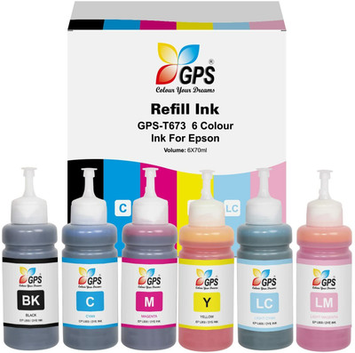 GPS Colour Your Dreams Refill Ink For Epson T673 Comptible 70ML X 6 Colour Set Black + Tri Color Combo Pack Ink Bottle