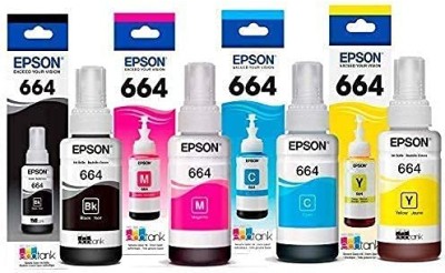 TECHH Epson T664 Ink Bottle (Cyan, Magenta, Yellow, Black) Ink Tank Black + Tri Color Combo Pack Ink Bottle