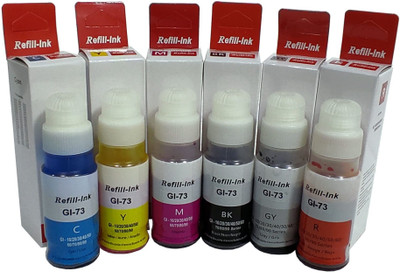 Crid GI73 Refill Ink Compatible For CN Pixma G570 / G670 - 65 ML ( PACK OF 6 ) Black + Tri Color Combo Pack Ink Bottle