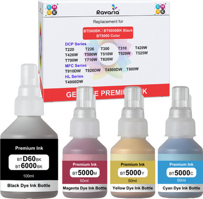 Ravaria Cyan Ink 50ml Each Black + Tri Color Combo Pack Ink Bottle